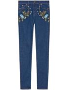 Gucci Embroidered Denim Flower Pants - Blue