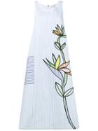 Mira Mikati Flower Embroidered Striped Midi Dress, Women's, Size: 34, Blue, Cotton/viscose