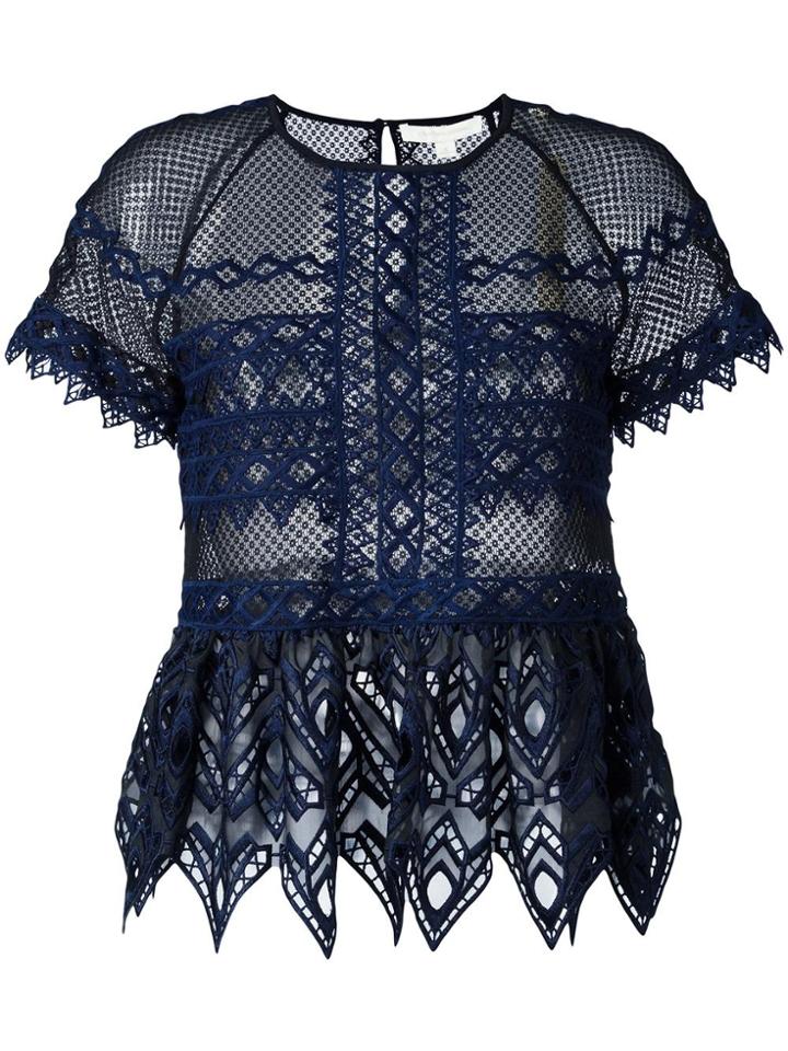 Jonathan Simkhai Cut-off Detailing Sheer Blouse - Blue
