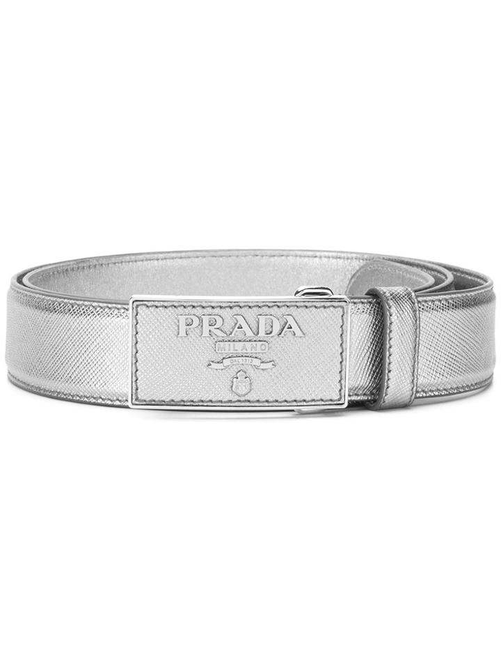 Prada Saffiano Logo Belt - Metallic