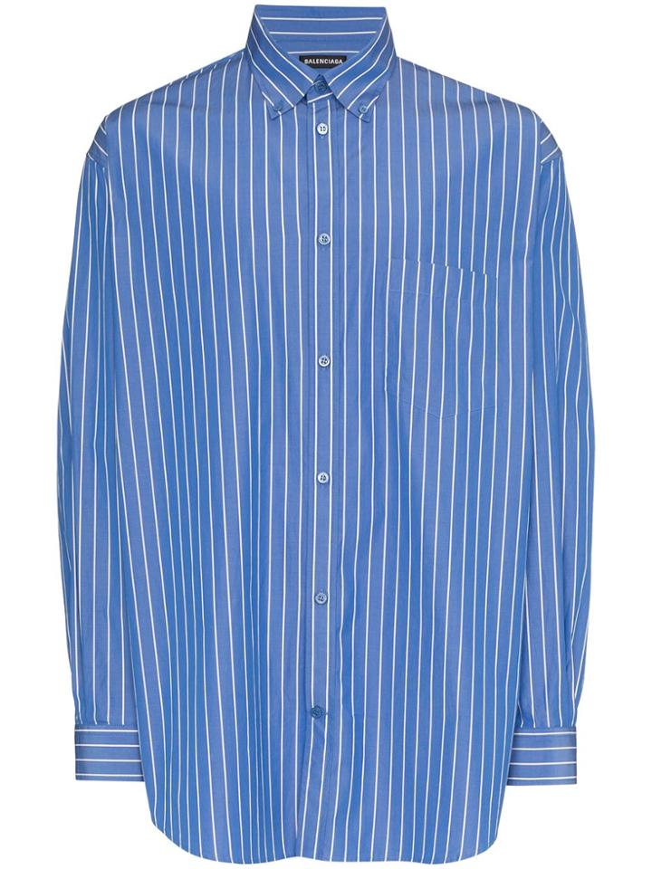 Balenciaga Logo Stripe Shirt - Blue