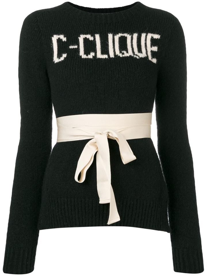 Pinko Ribbon Belted Slogan Jumper - Black