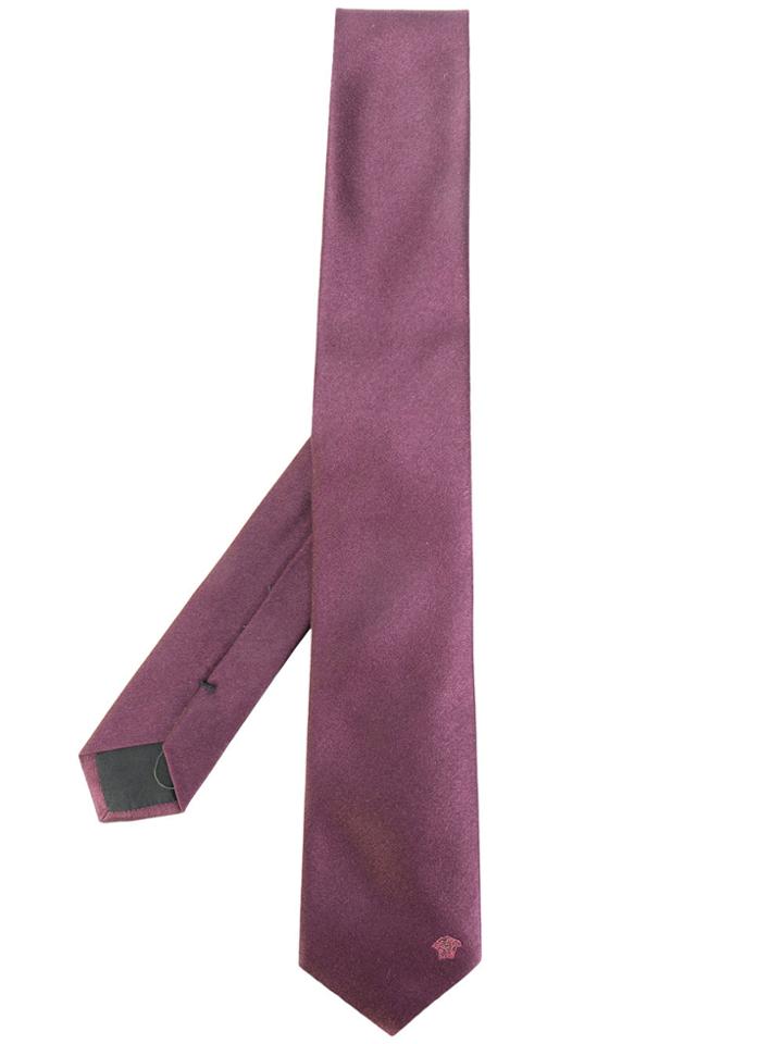Versace Embroidered Logo Tie - Pink & Purple