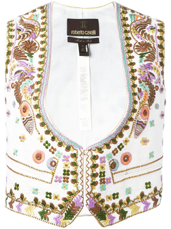 Roberto Cavalli Embroidered Waistcoat, Women's, Size: 42, White, Cotton/linen/flax/nylon