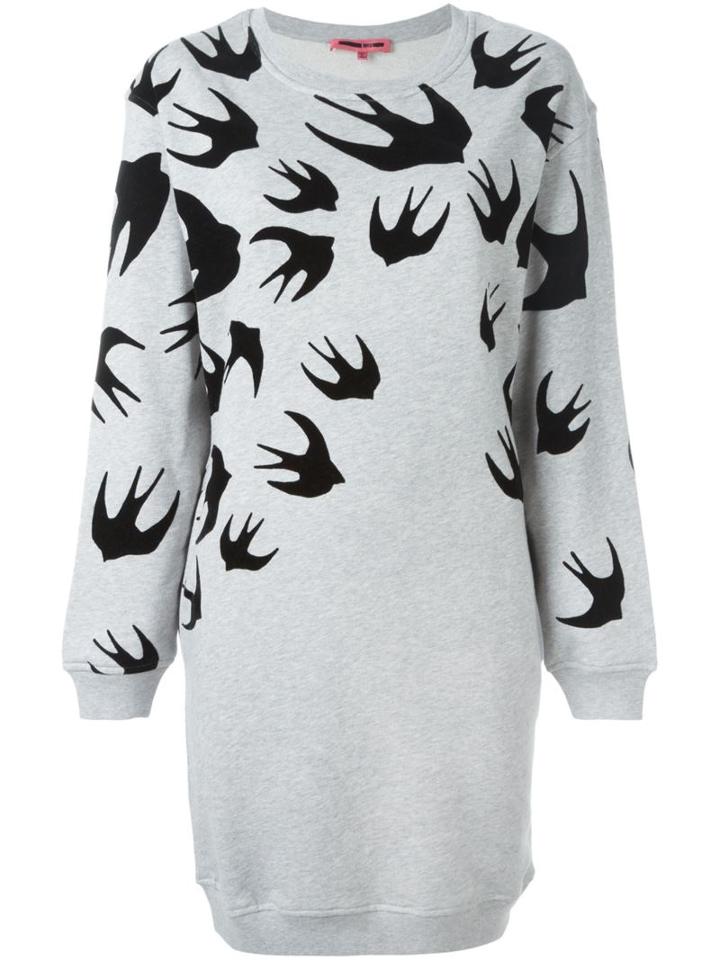 Mcq Alexander Mcqueen 'swallow' Sweatshirt Dress, Women's, Size: Small, Grey, Cotton/polyester