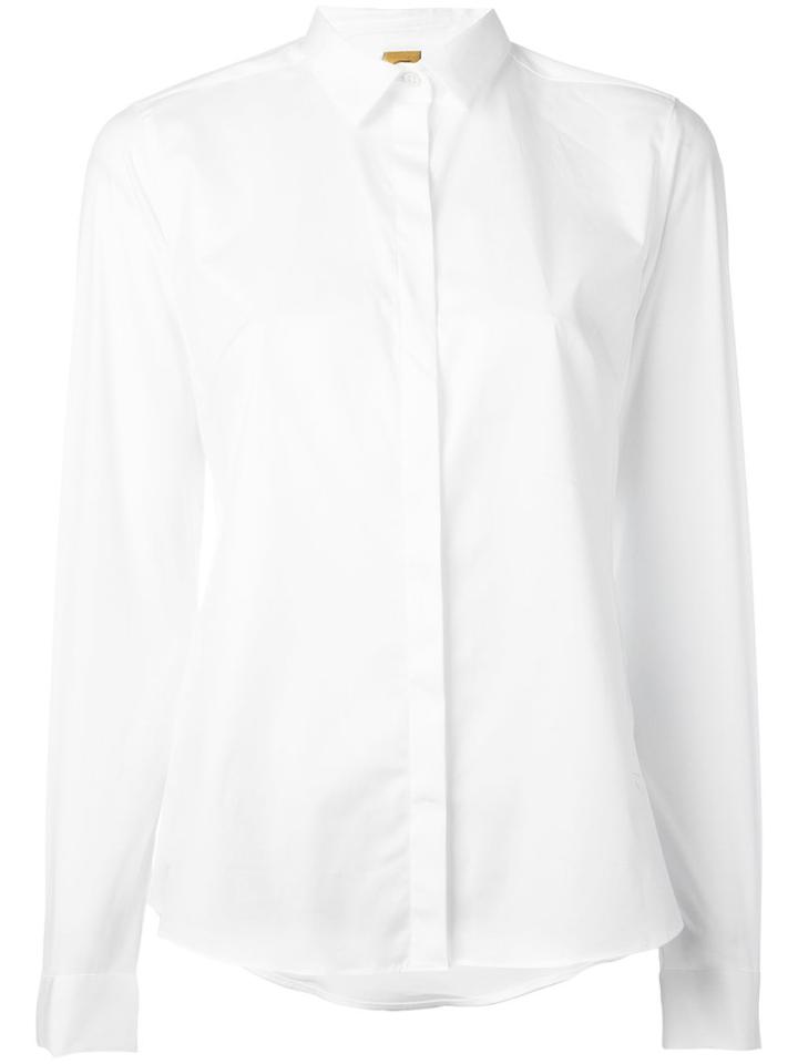 Fay Concealed Placket Shirt, Women's, Size: Medium, White, Cotton/spandex/elastane