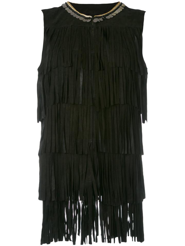 Alessandra Chamonix Fringed Tank Top, Women's, Size: 44, Black, Leather/suede/metallic Fibre/metal