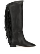 Saint Laurent Studded Fringed Boots - Black