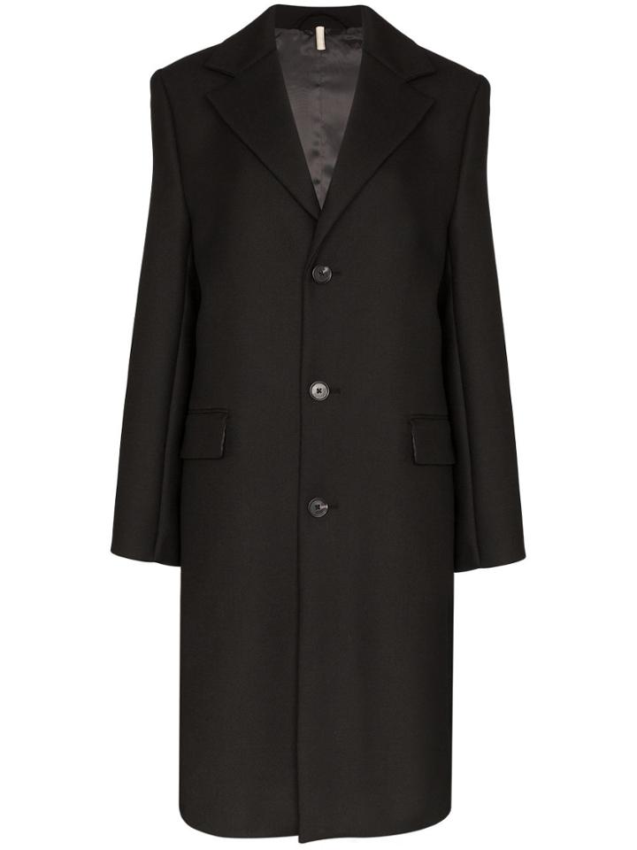 Sunflower Long Line Single Breasted Coat - Black