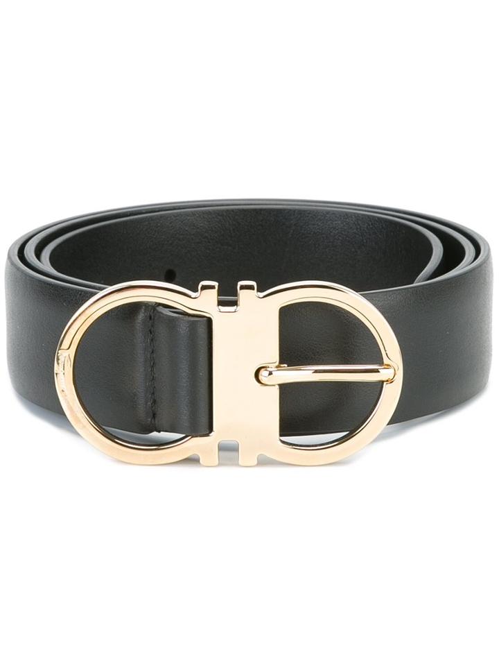 Salvatore Ferragamo Double Gancio Buckle Belt, Women's, Size: 75, Black, Calf Leather