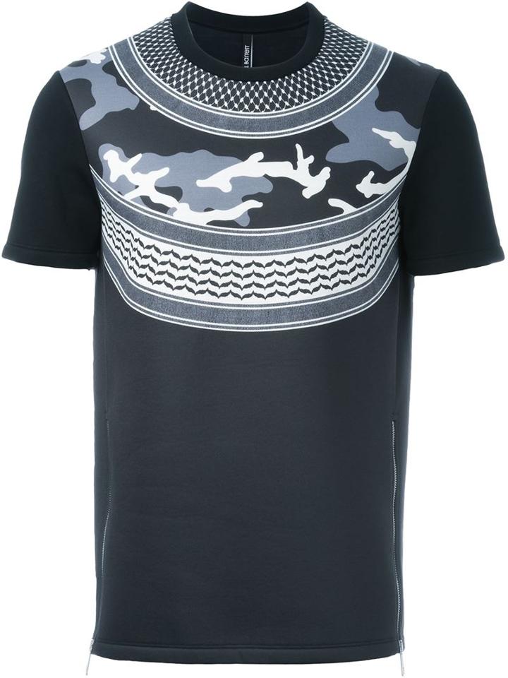 Neil Barrett Patterned Camouflage T-shirt, Men's, Size: L, Black, Polyester/polyurethane/viscose