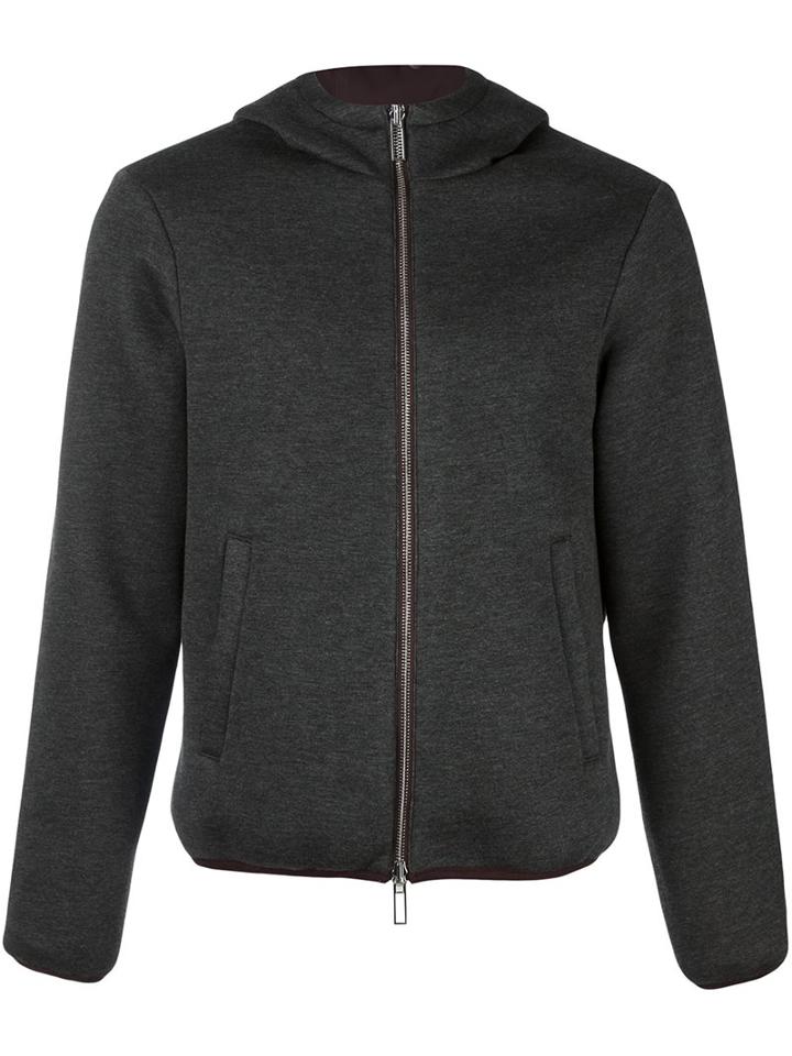 Emporio Armani Zip Up Hooded Jacket, Men's, Size: Medium, Grey, Polyester/modal