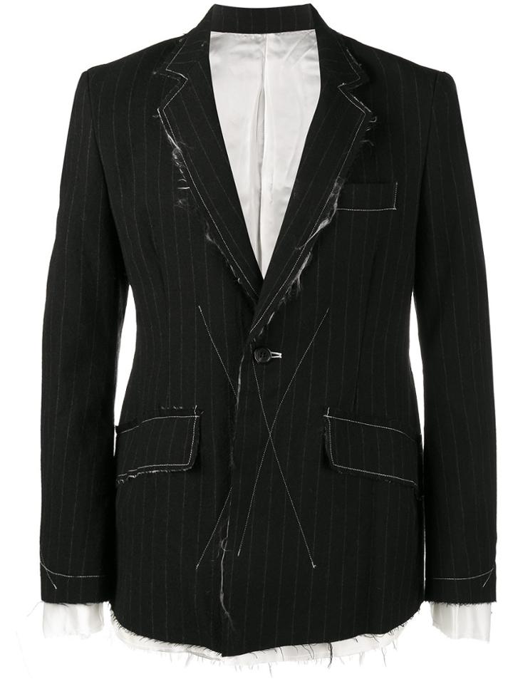 Sulvam Pinstripe Frayed Blazer - Black