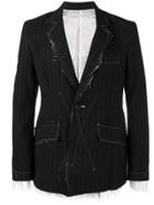 Sulvam Pinstripe Frayed Blazer - Black