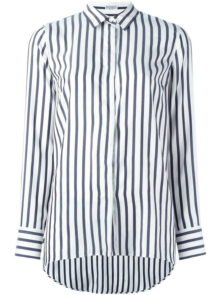 Brunello Cucinelli Striped Shirt, Women's, Size: Medium, White, Silk/brass