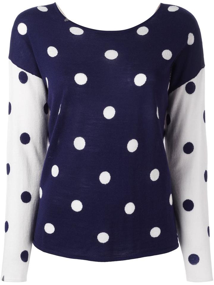 Sun 68 Polka Dot Jumper, Women's, Size: Large, Blue, Merino