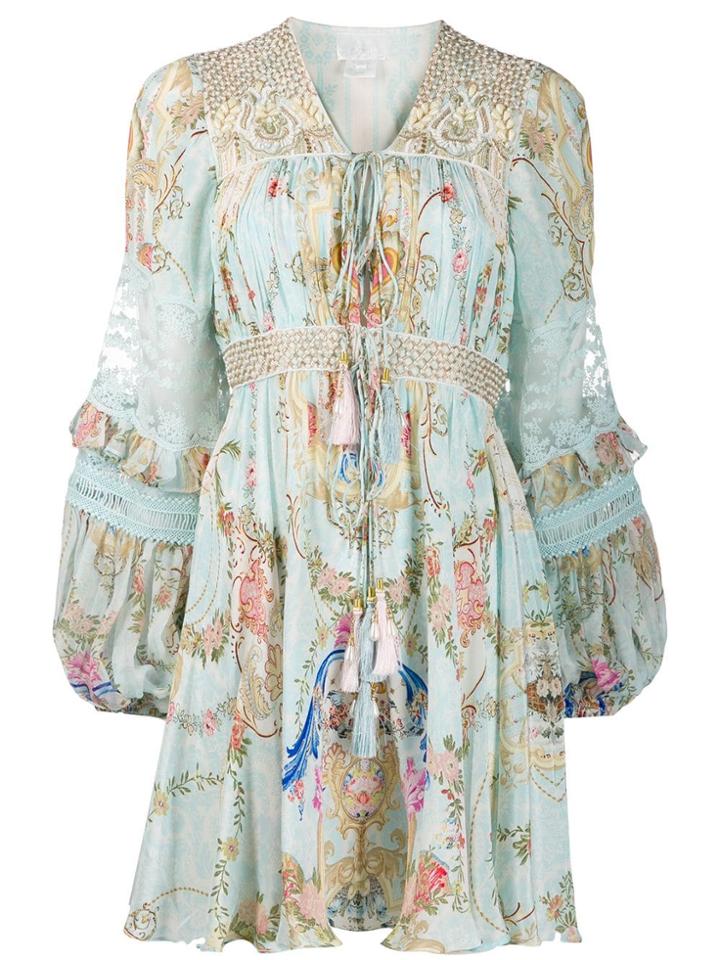 Camilla Short Peasant Dress - Blue