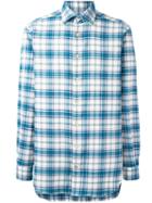 Kiton Plaid Button Down Shirt, Men's, Size: 39, Blue, Cotton