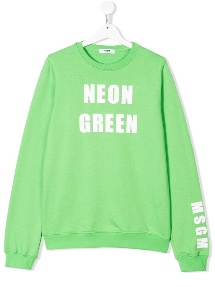 Msgm Kids Teen Slogan Print Sweatshirt - Green