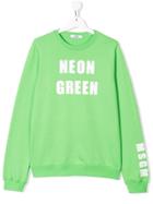 Msgm Kids Teen Slogan Print Sweatshirt - Green