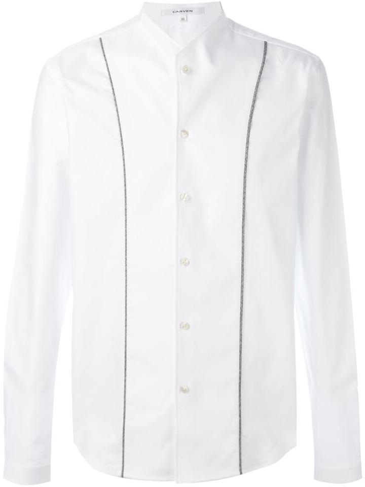 Carven Collarless Shirt, Men's, Size: 43, White, Cotton