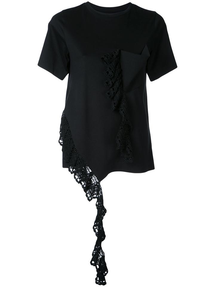 Irene - Crochet Frill Pocket T-shirt - Women - Cotton - 36, Black, Cotton