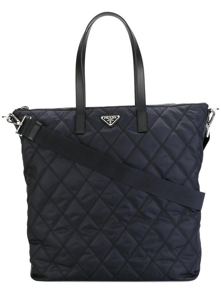 Prada Quilted Diamond Stitch Tote Bag, Men's, Blue, Nylon