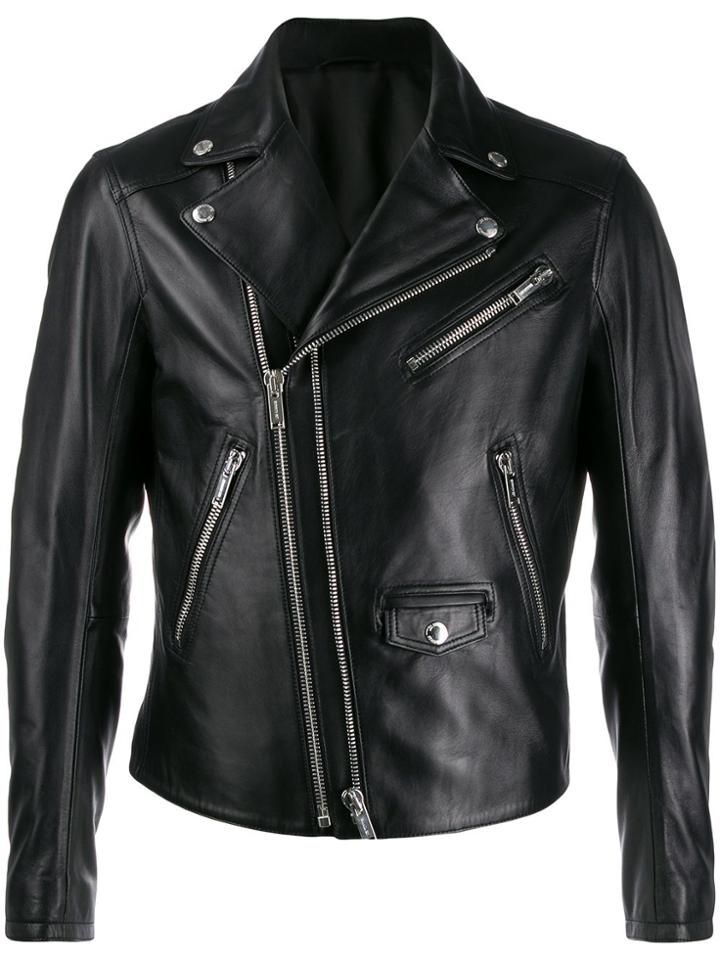 Les Hommes Leather Double-zip Biker Jacket - Black