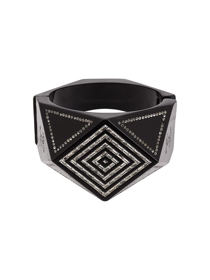 Chanel Vintage Geometric Cc Crystal Hinge Cuff Bracelet - Black