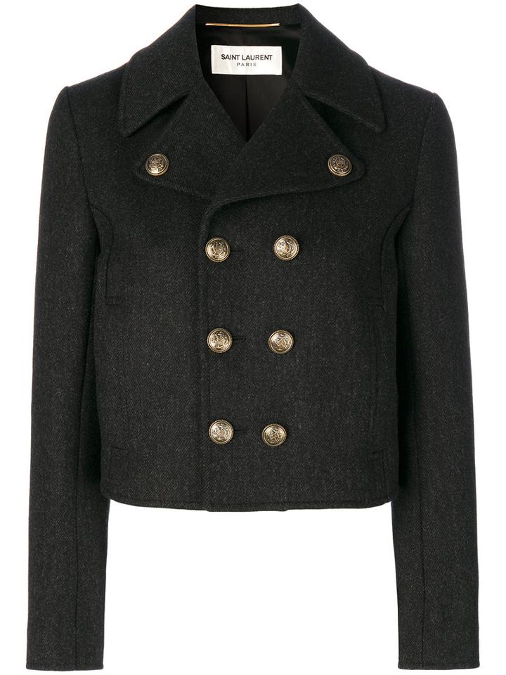 Saint Laurent - Caban Court Cropped Coat - Women - Cotton/wool - 34, Grey, Cotton/wool