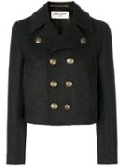 Saint Laurent - Caban Court Cropped Coat - Women - Cotton/wool - 34, Grey, Cotton/wool