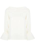 Estnation - Trumpet Sleeve Top - Women - Acetate - 38, White, Acetate