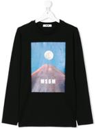 Msgm Kids Teen Moonlight Mountain Logo Printed T-shirt - Black