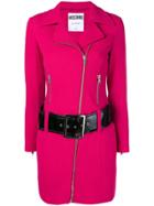 Moschino Long Belted Biker Jacket - Pink & Purple