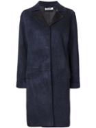 Jil Sander Contrast Lapel Suede Coat, Women's, Size: 36, Blue, Lamb Skin/suede/silk/cupro