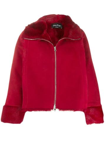 Andrea Ya'aqov Zipped Shearling Jacket - Red