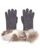 Inverni Fur Trim Gloves, Women's, Grey, Fox Fur/cashmere/wool