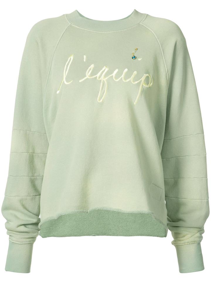 L'equip - Logo Print Destroyed Sweatshirt - Women - Cotton - M, Green, Cotton