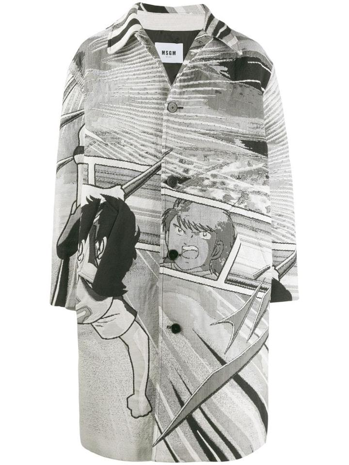 Msgm Printed Single-breasted Coat - Grey
