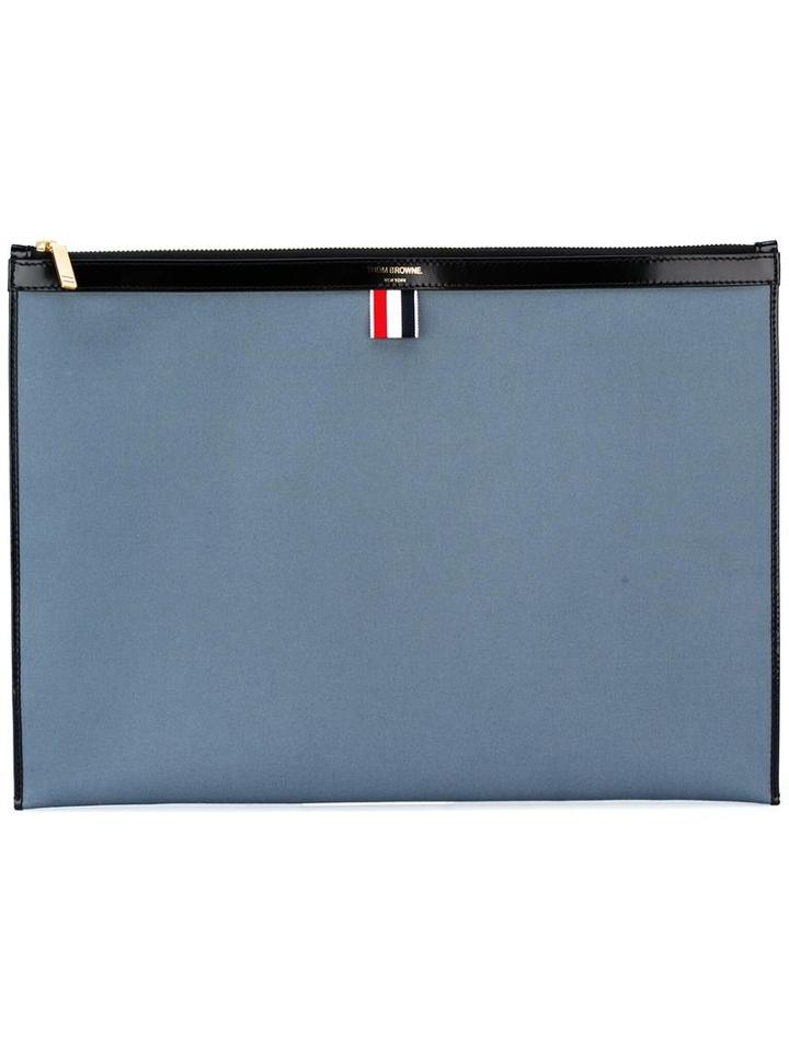 Thom Browne Flat Large Clutch, Men's, Blue, Polyester/leather