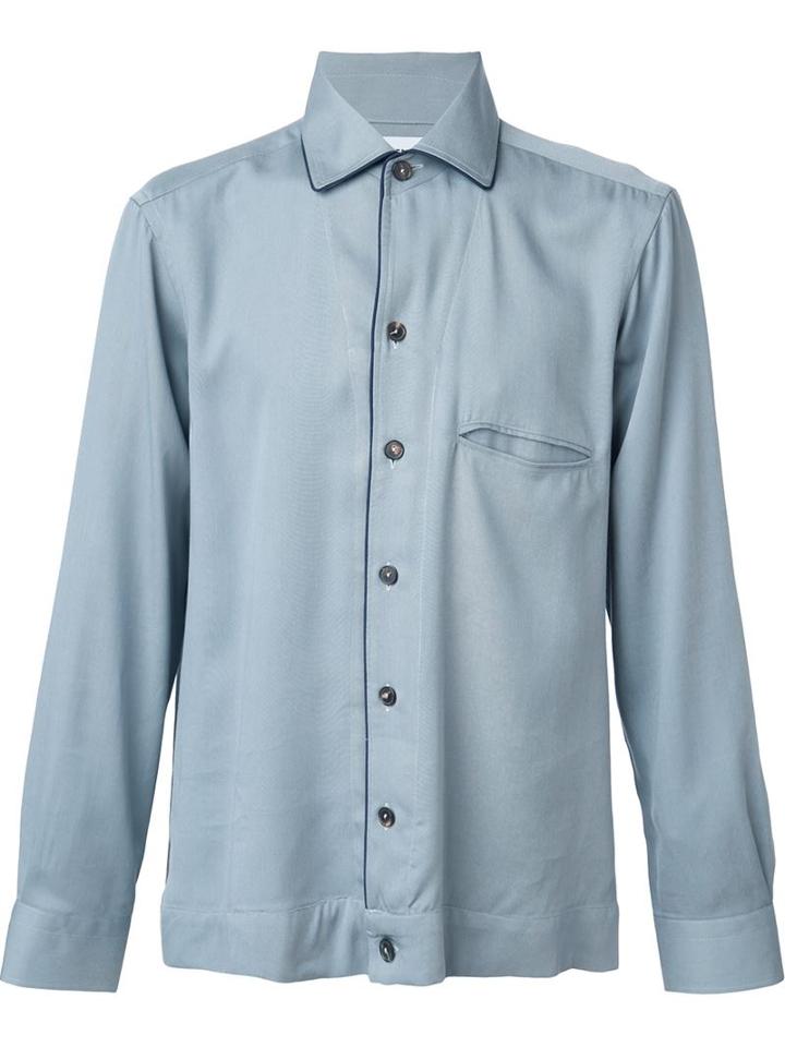 Umit Benan Contrast Piping Shirt, Men's, Size: 48, Blue, Lyocell