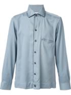 Umit Benan Contrast Piping Shirt, Men's, Size: 48, Blue, Lyocell