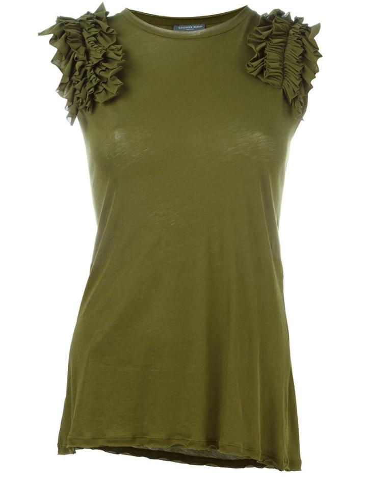 Alexander Mcqueen Ruffled Shoulder Top, Women's, Size: 40, Green, Cotton