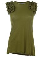 Alexander Mcqueen Ruffled Shoulder Top, Women's, Size: 40, Green, Cotton