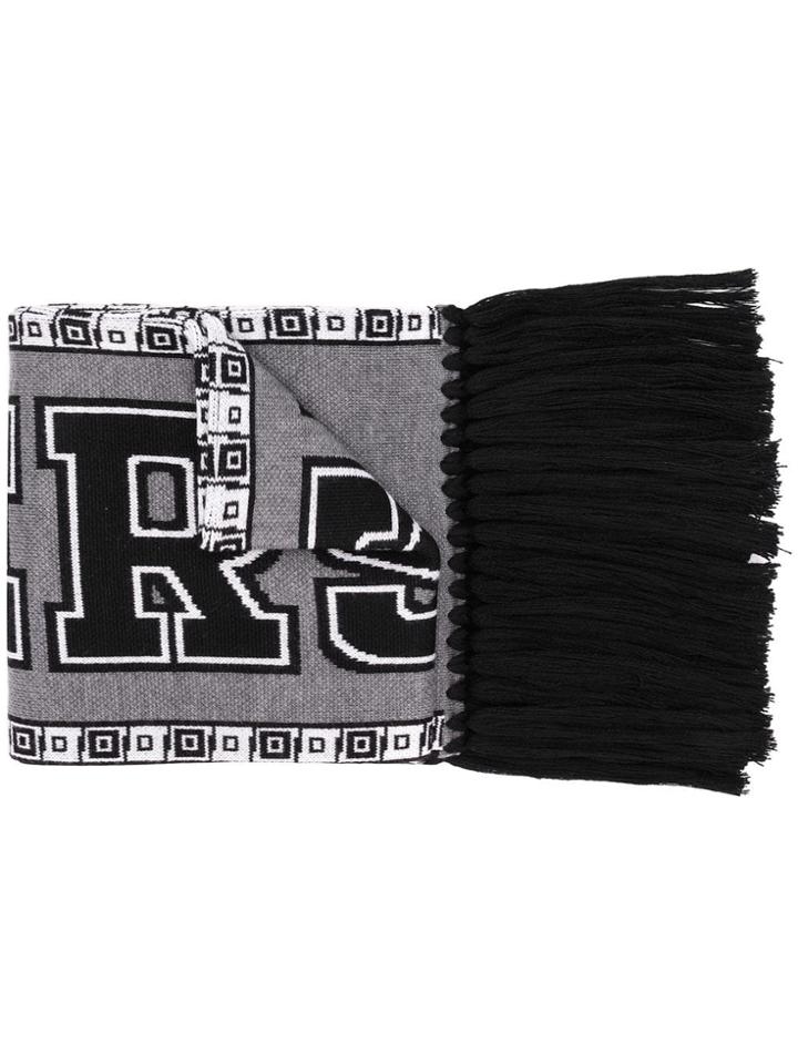 Versace Branded Fringe Scarf - Grey