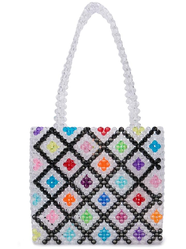 Susan Alexandra Geometric Beaded Tote - White