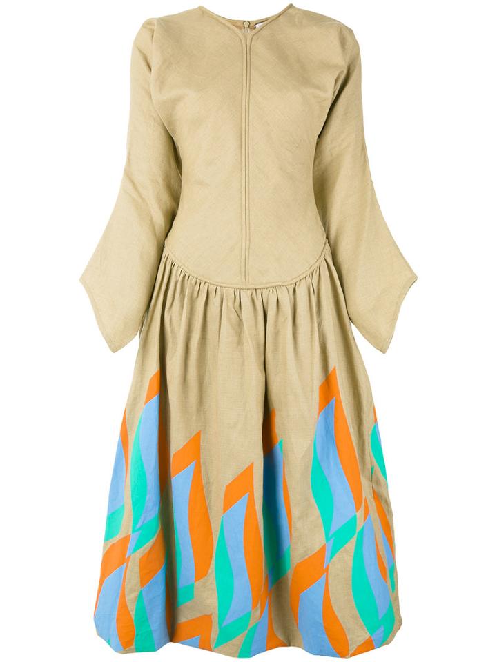 J.w.anderson - Flared Midi Dress - Women - Cotton/linen/flax/polyamide - 8, Nude/neutrals, Cotton/linen/flax/polyamide