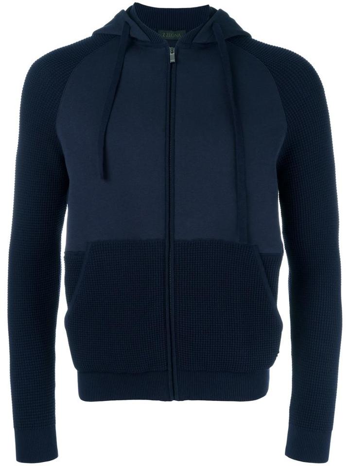 Z Zegna Panelled Zipped Hoodie, Men's, Size: Xxl, Blue, Cotton