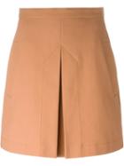 Cédric Charlier Inverted Pleat A-line Skirt, Women's, Size: 44, Brown, Cotton