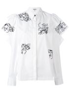 Kenzo - Printed Ruffle Sleeve Blouse - Women - Cotton - 36, White, Cotton